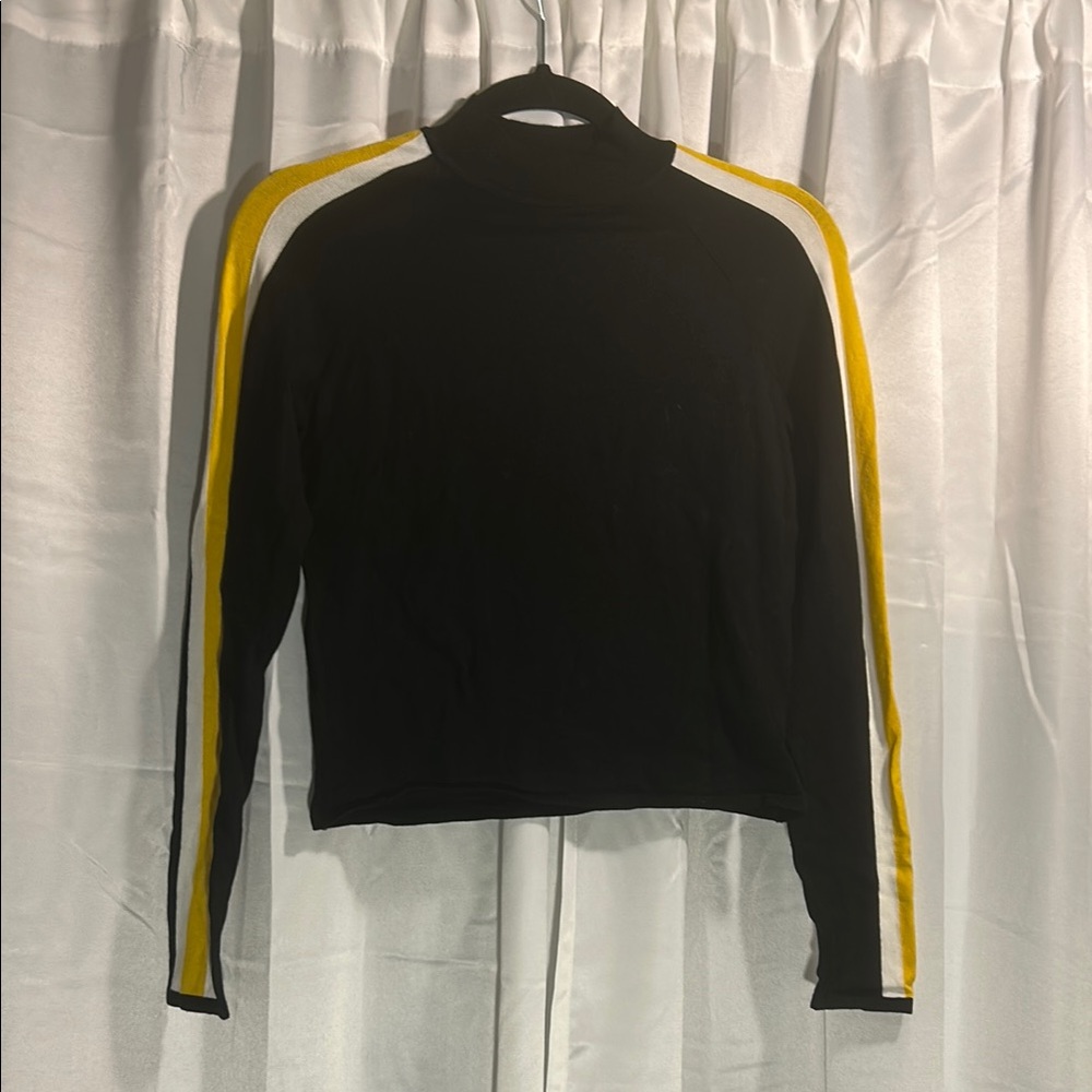 H&M Black Crop Top with Yellow Stripes